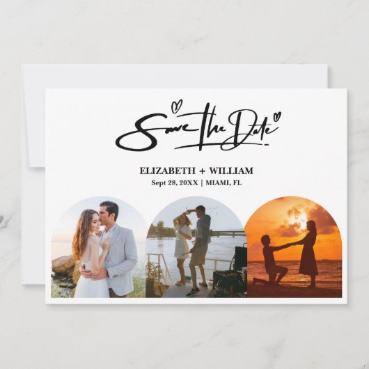 Save The Date Photo noir et blanc QR Code Mariage élégant (Devant)