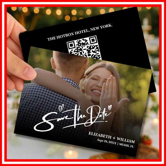 Save The Date Photo noir et blanc QR Code Mariage élégant