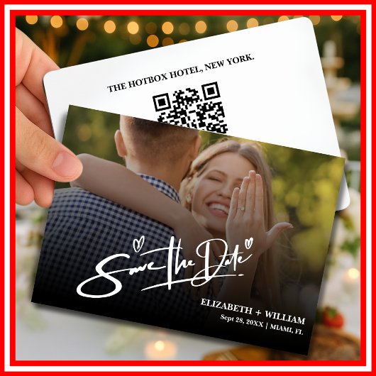 Save The Date Photo noir et blanc QR Code Mariage élégant