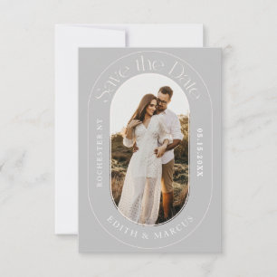 Save The Date Photo ovale moderne Sauvez la date gris