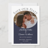 Save The Date Photo ovale simple Enregistrer la date | bleu mari (Devant)