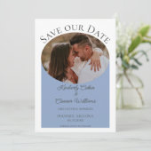 Save The Date Photo ovale simple Enregistrer la date | Dusty Blu (Debout devant)