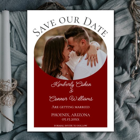 Save The Date Photo ovale simple Enregistrer la date | Rouge