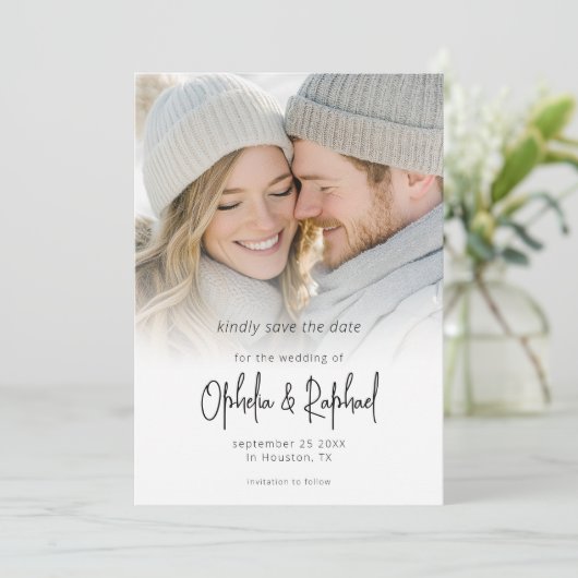 Save The Date Photo Overlay Modern Script QR Code Wedding (Debout devant)