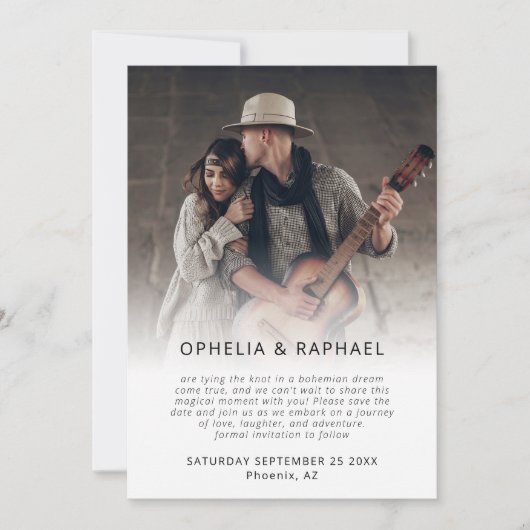Save The Date Photo Overlay QR Code Script Boho Mariage (Devant)