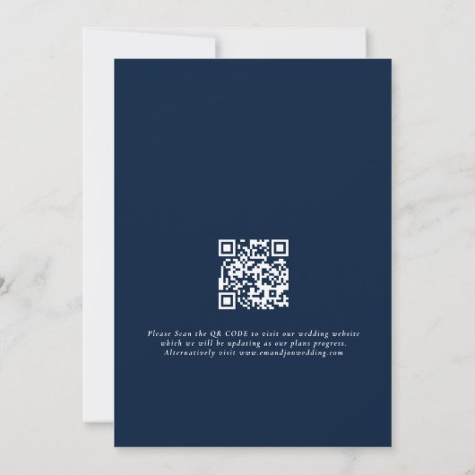 Save The Date Photo Overlay QR Marine Bleu Mariage de script bla (Dos)