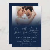 Save The Date Photo Overlay QR Marine Bleu Mariage de script bla (Devant / Derrière)