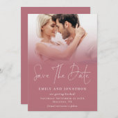 Save The Date Photo Overlay QR Rose Gold White Script Mariage (Devant / Derrière)