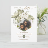 Save The Date Photo Palm Feuille Floral Vert aquarelle (Debout devant)