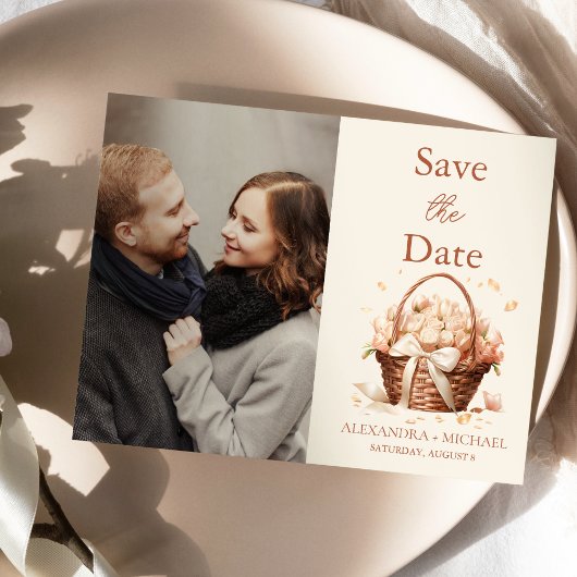 Save The Date Photo Pastel Soft Blush Peach Floral Mariage