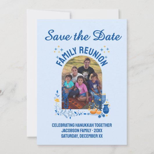 Save The Date Photo personnalisable HANOUKKA FAMILLE REUNION (Devant)