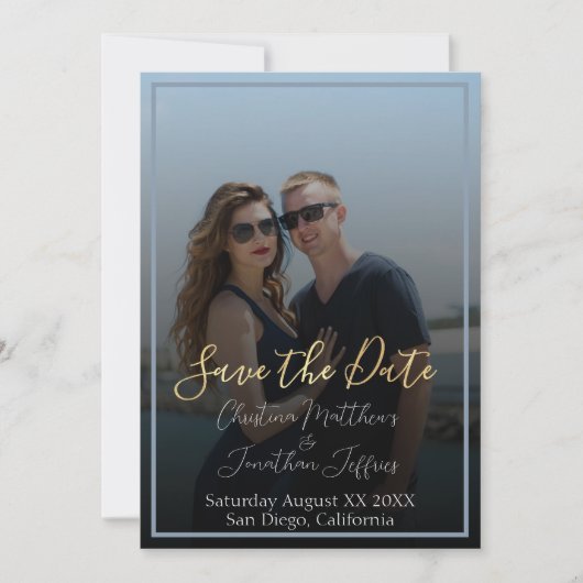 Save The Date Photo personnalisée avec mariage noir Enregistrer  (Devant)