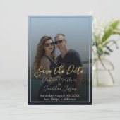 Save The Date Photo personnalisée avec mariage noir Enregistrer  (Debout devant)