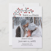 Save The Date Photo personnalisée de Red Winter Berries (Devant)