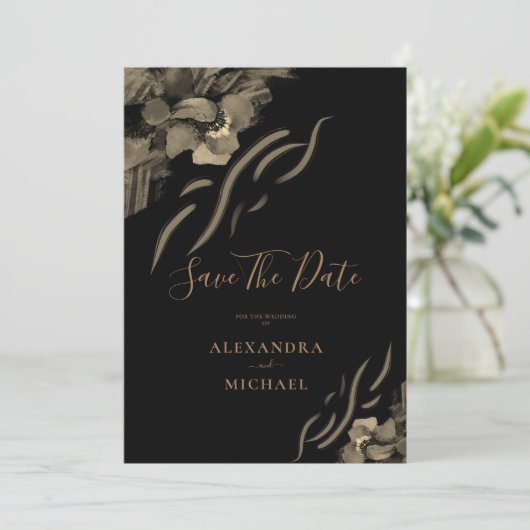 Save The Date Photo personnalisée Fleurs Iris dorées Mariage noi (Debout devant)