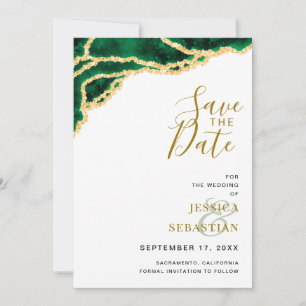Save The Date Photo personnalisée QR Code Blanc Emerald Gold Mod