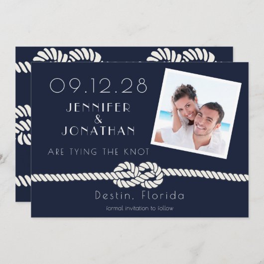 Save The Date Photo Plage Corde Nautique Marine Blanc (Devant / Derrière)