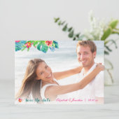 Save The Date Photo Plage Tropicale Berry Pink Turquoise Floral  (Debout devant)