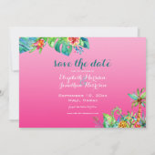 Save The Date Photo Plage Tropicale Berry Pink Turquoise Floral  (Dos)