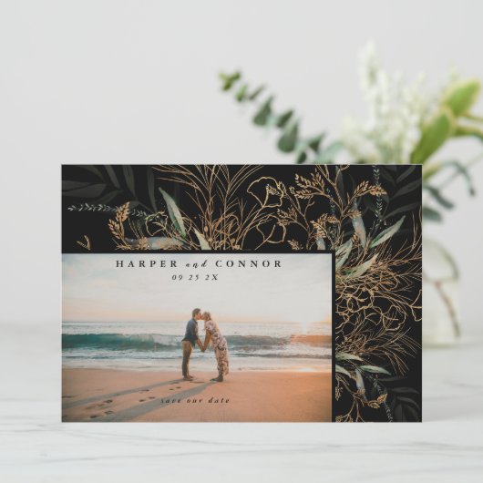 Save The Date Photo Premium Black Elegant Boho Sage Eucalyptus P (Debout devant)