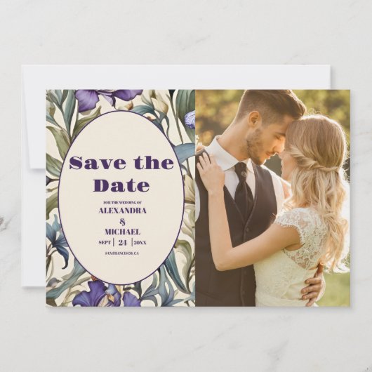 Save The Date Photo Purple Iris Mariage Art Nouveau (Devant)