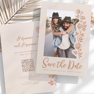 Save The Date Photo QR Code Boho Earthy Hand Rose site Web
