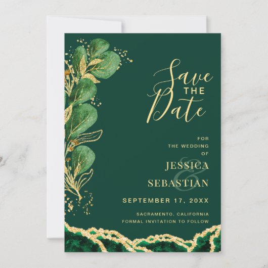 Save The Date Photo QR Code Emerald Agate Eucalyptus Moderne (Devant)