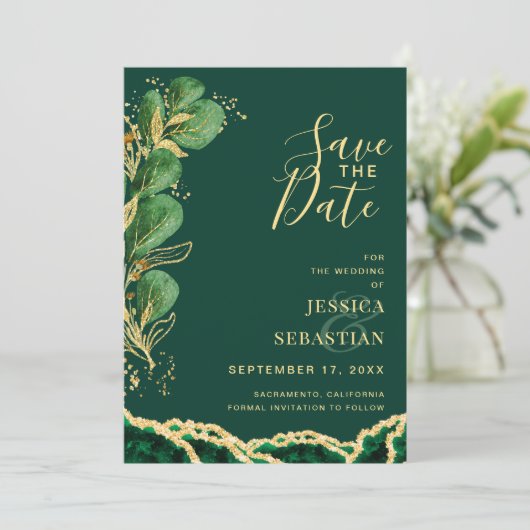 Save The Date Photo QR Code Emerald Agate Eucalyptus Moderne (Debout devant)