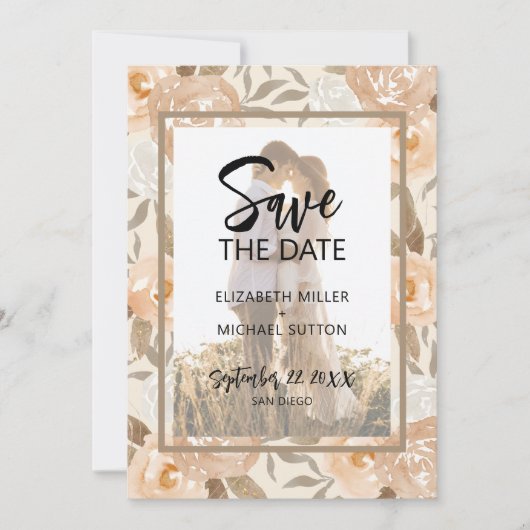 Save The Date Photo QR Code Mariage Floral Enregistrer La Date (Devant)
