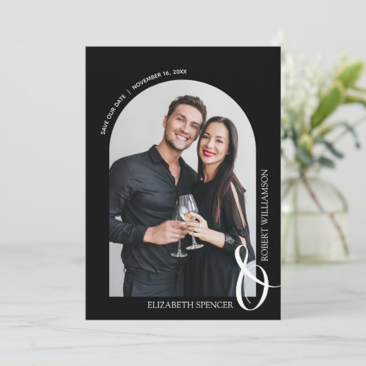 Save The Date Photo QR Code Mariage noir (Debout devant)