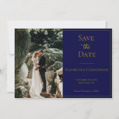 Save The Date Photo QR Code Marine Blue Gold Mariage élégant (Devant)