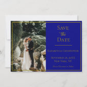 Save The Date Photo QR Code Marine Blue Gold Mariage élégant (Devant)