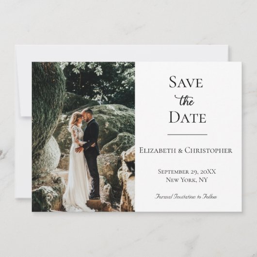 Save The Date Photo QR Code Noir Blanc Formal Mariage élégant (Devant)
