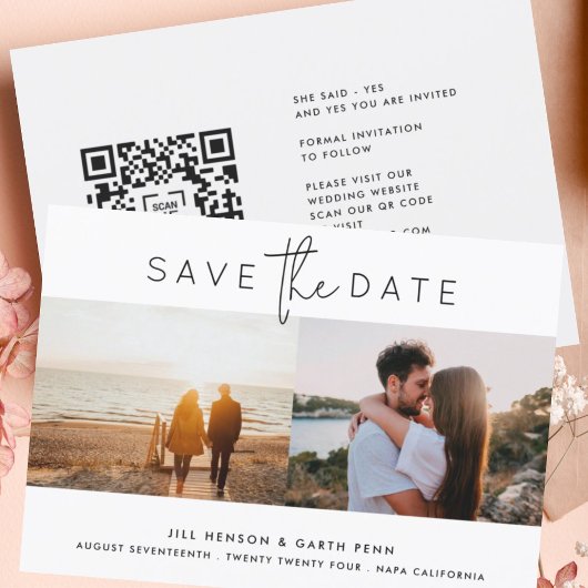 Save The Date Photo QR de code moderne modifiable noir blanc
