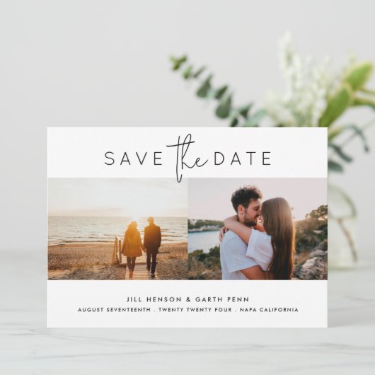 Save The Date Photo QR de code moderne modifiable noir blanc (Debout devant)