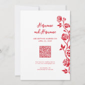 Save The Date Photo Red White Main tiré Rose QR Code Site Web (Dos)