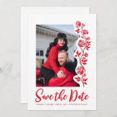 Save The Date Photo Red White Main tiré Rose QR Code Site Web (Devant / Derrière)