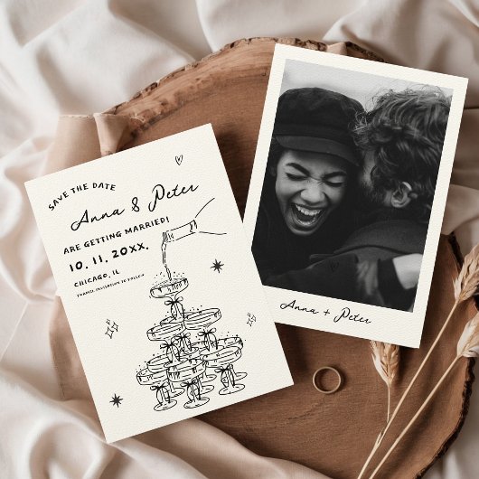 Save The Date Photo retro de la tour de Champagne illustrée à la