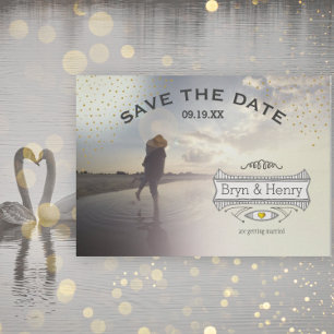 Save The Date Photo Retro Gold Lights Gold Enregistrer la date