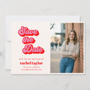 Save The Date Photo Rétro Rose Rouge de Bat Mitzvah
