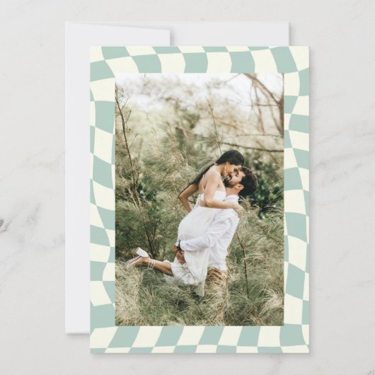 Save The Date Photo Retro Super Green Checkerboard (Dos)
