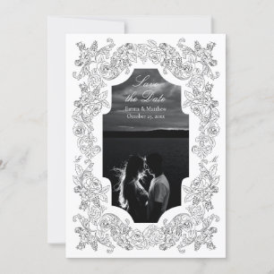 Save The Date Photo romantique baroque noir et blanc
