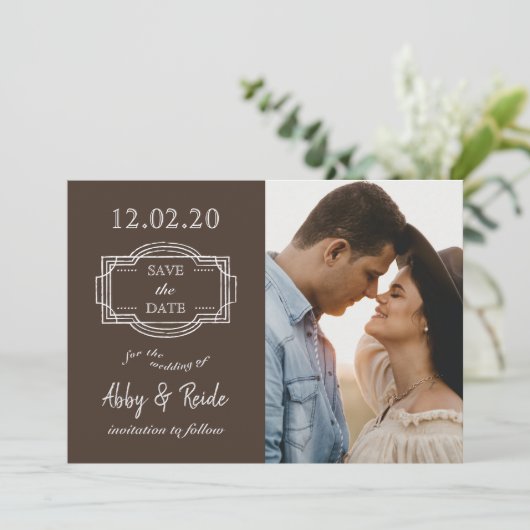 Save The Date Photo Romantique Brown rustique Enregistrer la dat (Debout devant)