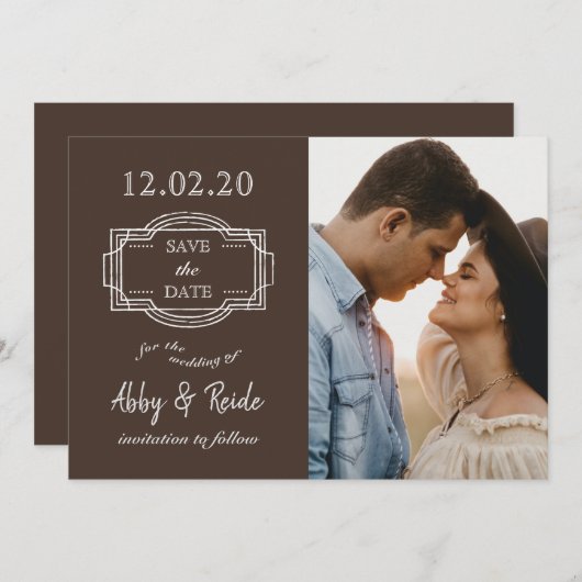 Save The Date Photo Romantique Brown rustique Enregistrer la dat (Devant / Derrière)