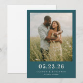 Save The Date Photo romantique de couleur sarcelle sereine (Devant / Derrière)