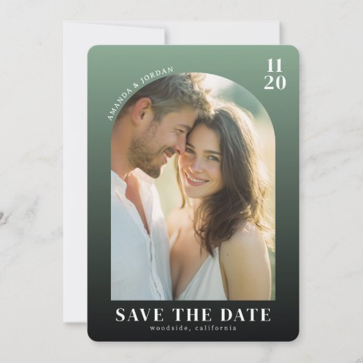 Save The Date Photo Romantique Vert Chaud (Devant)