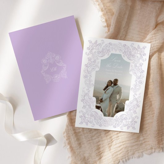 Save The Date Photo romantique victorien pastel violet Régence