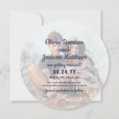 Save The Date Photo ronde unique brossé Mariage bleu et or (Dos)