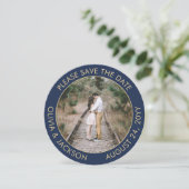 Save The Date Photo ronde unique moderne Marine Mariage bleu & o (Debout devant)