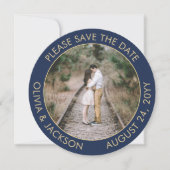 Save The Date Photo ronde unique moderne Marine Mariage bleu & o (Devant)